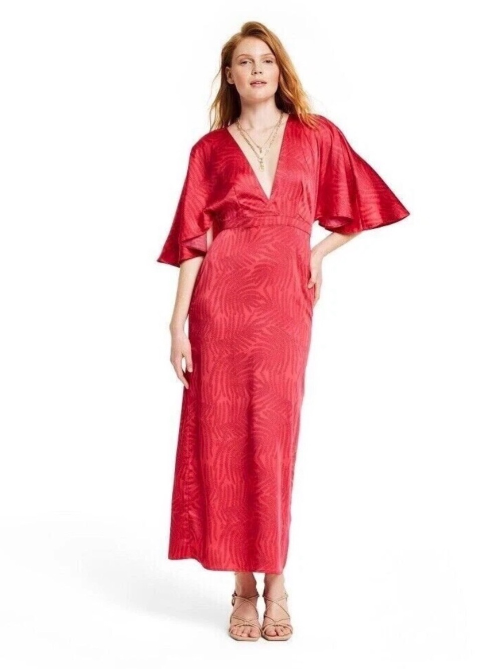 Fe Noel X Target Palm Leaf Contrast Print Flutter Sleeve Maxi Dress 14